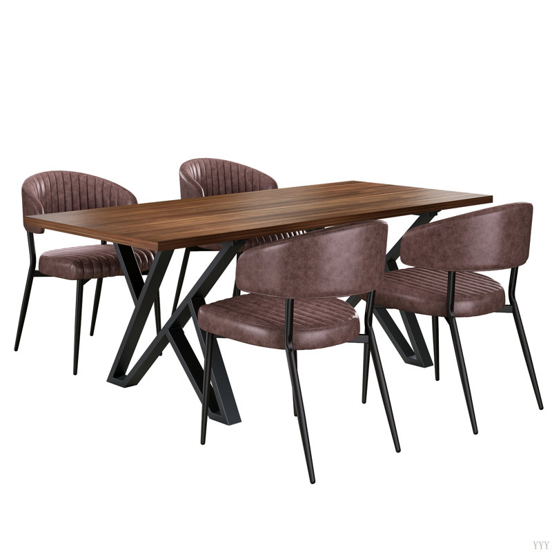 Ensemble de salle à manger 5 pièces 5 pièces, Brun, Noyer, Noir