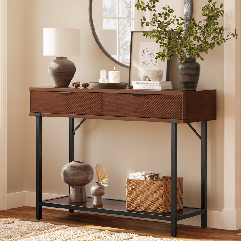 43.3" Wide Modern Console Table with Fluted Drawer Fronts, Wooden Sofa Table with 2 Drawers, Entryway Table for Hallway & Behind-Couch Storage