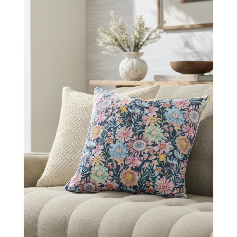 Spring Bouquet Throw Pillow Cover & Insert, Polyester, Multi-Blue, Square 18"