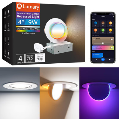 Éclairage encastré 4 "Lumary Smart Cardim de Pro Lumary, CCT double commande et RVAI LED auxiliaire encastré WiFi, 270 ° + 90 ° directionnel réglable, compatible avec Alexa / Google, paquet de 4