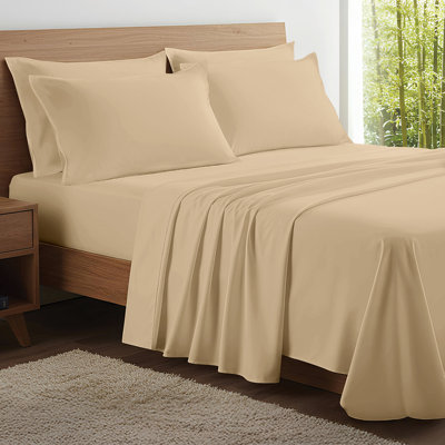 100% Organic Viscose From Bamboo Sheets Set, 300 Thread Count, 3-pc Set, Luxury Cooling Sheets, Deep Pockets - Gift-Ready Packaging, Twin XL Size (Beige)