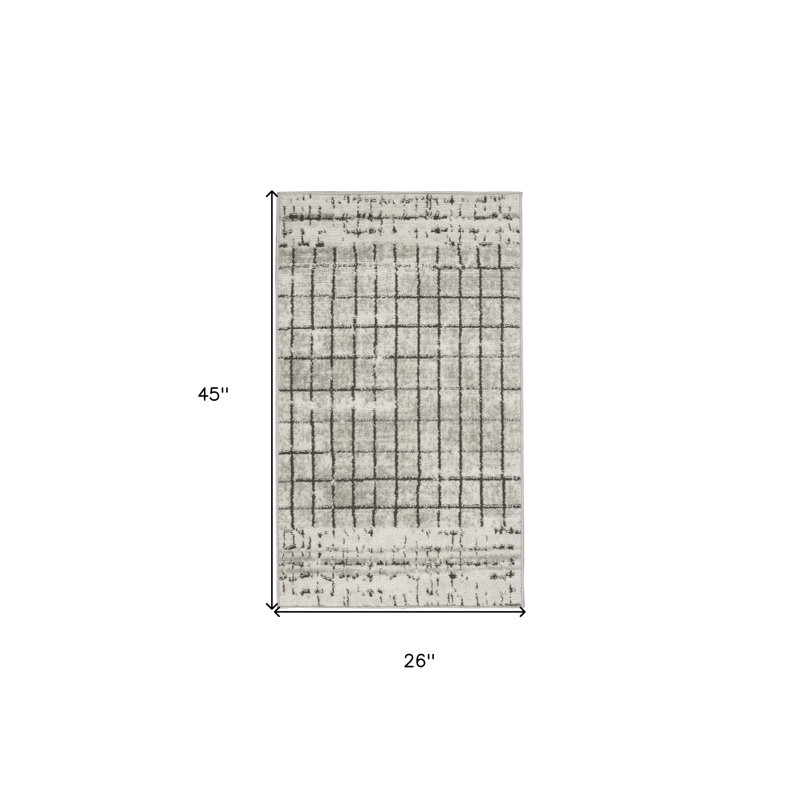 Tapis ivoire et gris antidérapant tissé à la machine 2 pi x 4 pi