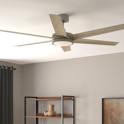  Brawn 64 inch Indoor/Outdoor Ceiling Fan with LED CCT Select Light Kit and Remote Control - Antique Graphite with Light Oak Blades