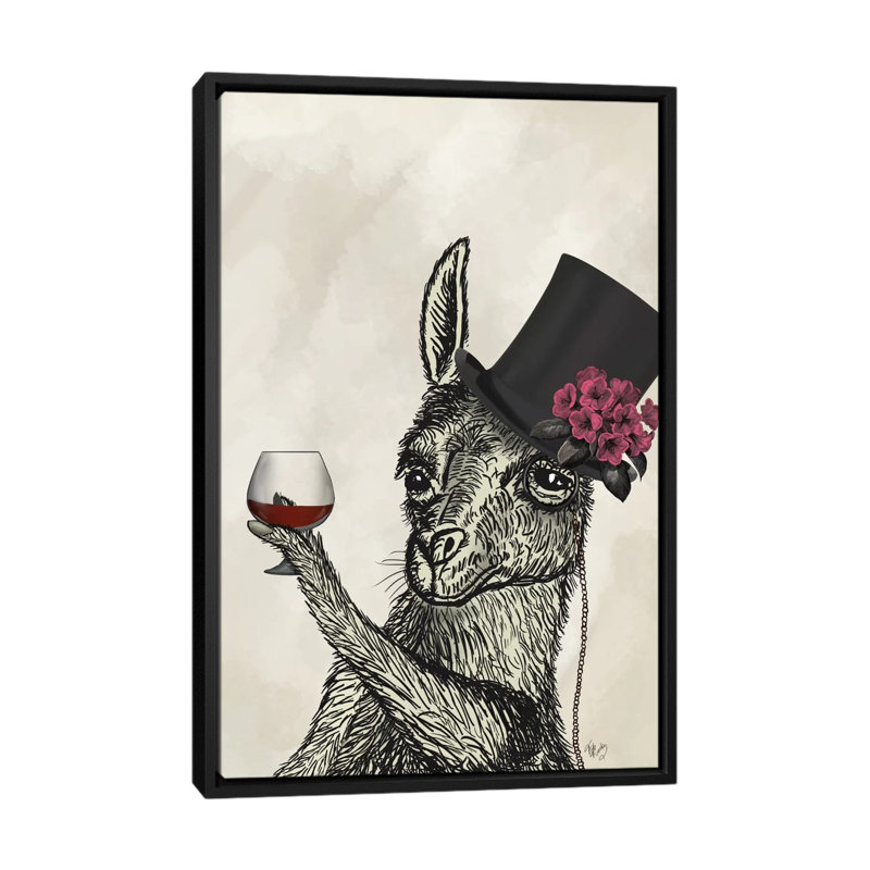 «Llama Lush II» par Fab Funky - impression d'art graphique, Aucun mat, H 26 po x l 18 po x 1,5 po, Toile avec cadre noir