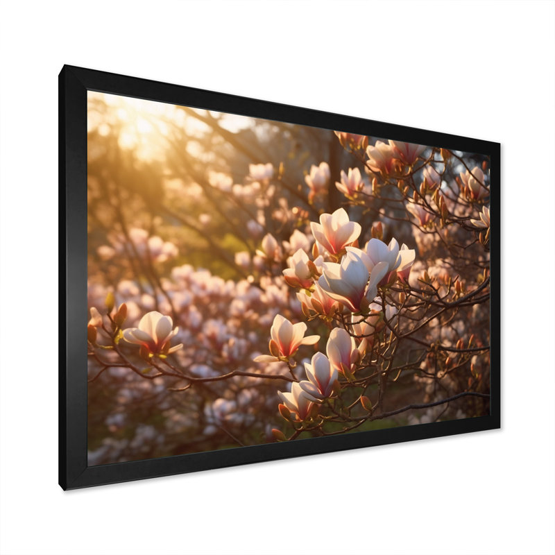 «White Pink Magnolias Landscape II», reproduction sur toile, H 12 po x l 20 po x P 1 po, Cadre photo noir