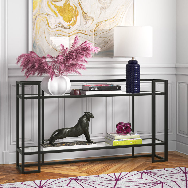 Uriel 132.08cm Glass Top Console Table, Black
