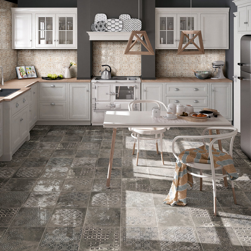 Antigua Deco 13" x 13" Porcelain Vintage Subway Wall & Floor Tile, Dark Gray