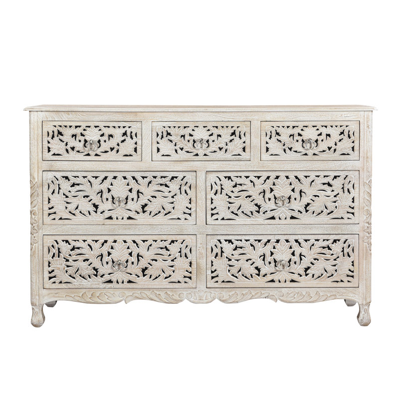 Harleen Solid Wood 57'' W 7 - Drawer Dresser, White