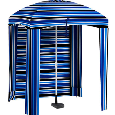Parasol d'extérieur à volants - 5,9 pi x 5,9 pi, rayure bleue, garde, évents, sacs de sable, housse de transport portable pour parasol de plage, murs,