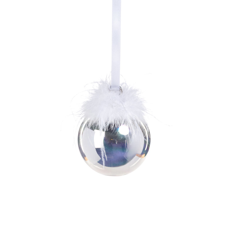 Ensemble de 6 ornements en forme de boule en verre lustré avec motif de plumes, Or / transparent