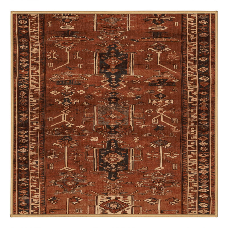 Tapis brun turc lavable à la machine, Carré 3 pi