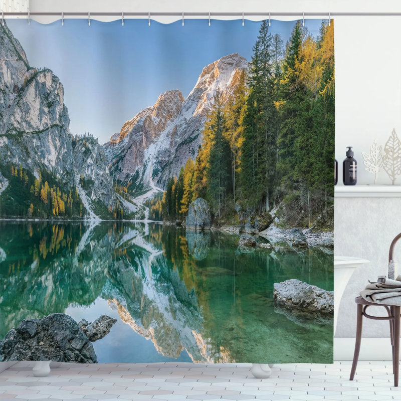 Ensemble de rideau de douche nature automne view lake mountain, H 75 po x l 69 po