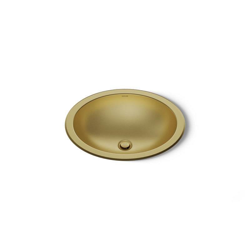 Lavabo de salle de bain ovale encastré / encastré Bachata® 20 po, sans trop-plein, Laiton brossé moderne éclatant