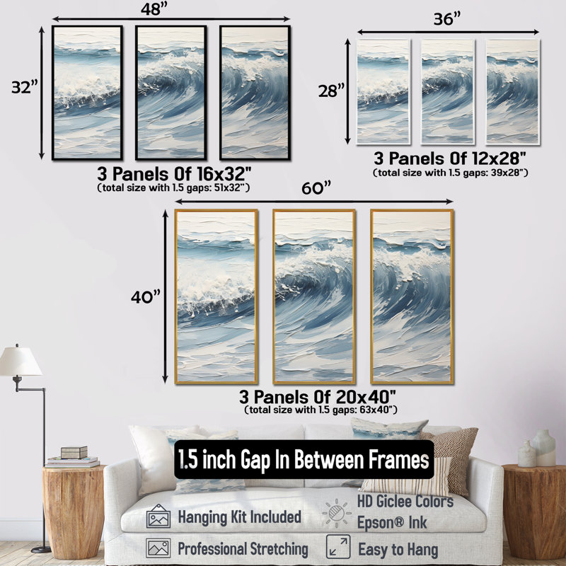 Soft Color Minimal Beach Wave II - Beach Wall Decor Set, Black Floater Framed, 32" H x 48" W x 1" D