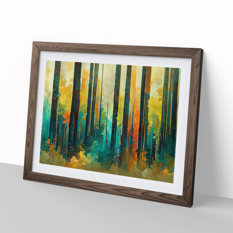 Abstract Forest Striped Vol.6 - Single Picture Frame Painting, 25cm H x 34cm W x 2cm D, Walnut