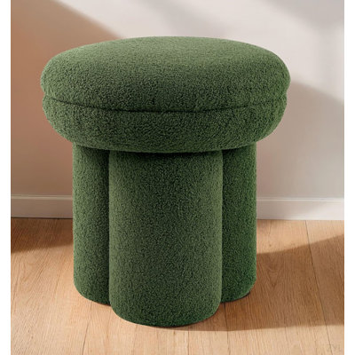 Contemporary 1Pc Round Top Accent Stool Teddy Fabric Pedestal Base Mushroom Shape Design Primary Living Room