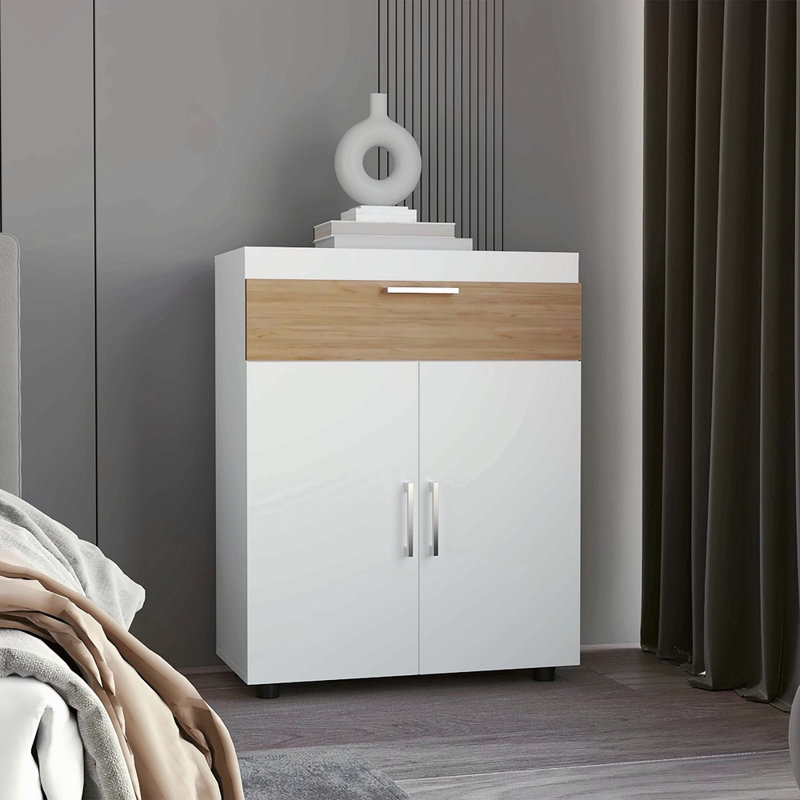 Range-chaussures avec portes doubles et tablettes intérieures, armoire de rangement pour chaussures autoportante