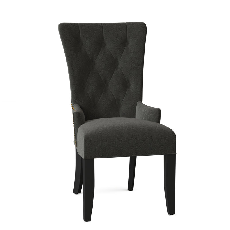 Upholstered Dining Chair, Black Satin, Brass, 3000-082