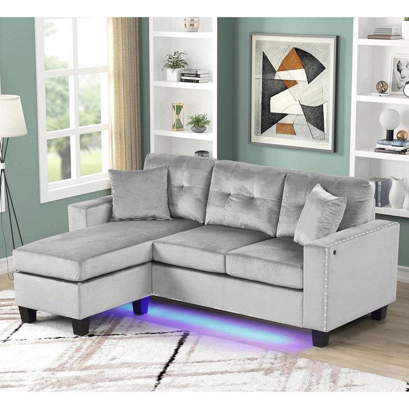 Canapé modulaire réversible avec lumière DEL et coussins décoratifs, Gris