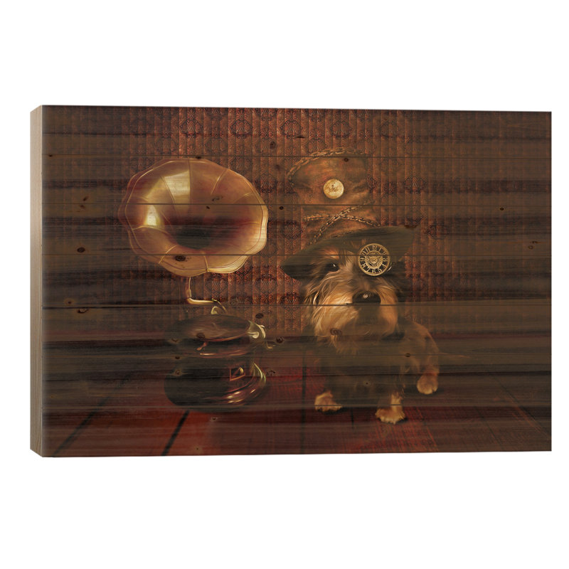 «Steampunk Dog On Wood» par Babette Van Den Berg, impression, H 18 po x l 26 po x P 1,5 po