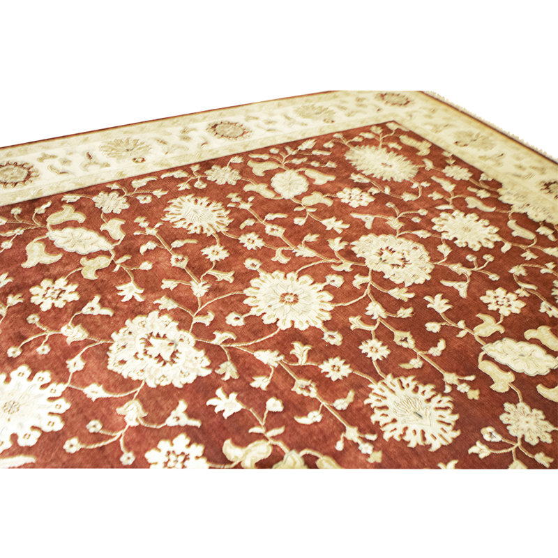 Hand Knotted Wool Area Rug in Rust And Ivory