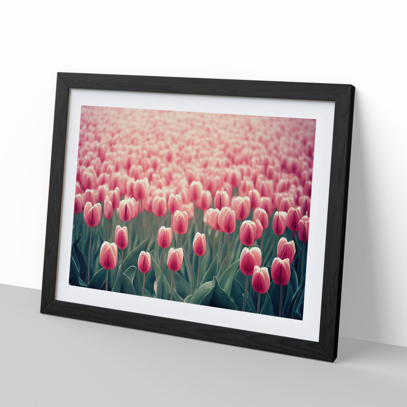 Brilliant Tulip Flowers - Single Picture Frame Print, 46cm H x 64cm W x 2cm D, Black Framed