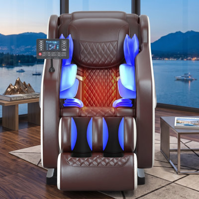Fauteuil de massage Shiatsu zéro gravité pour tout le corps, inclinable, avec rouleaux à 8 points, compression d'air, thérapie par la chaleur pour les lombaires et les mollets, haut-parleur Bluetooth, 5 programmes automatiques, repose-pieds extensible, masseur de pieds, Espresso / Albâtre