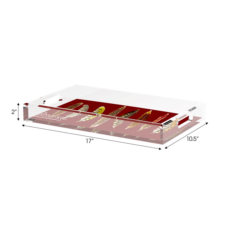 Pheasant Feathers Acrylic Rectangle Decorative Tray, Porto, 17"W x 10.5"D x 2"H