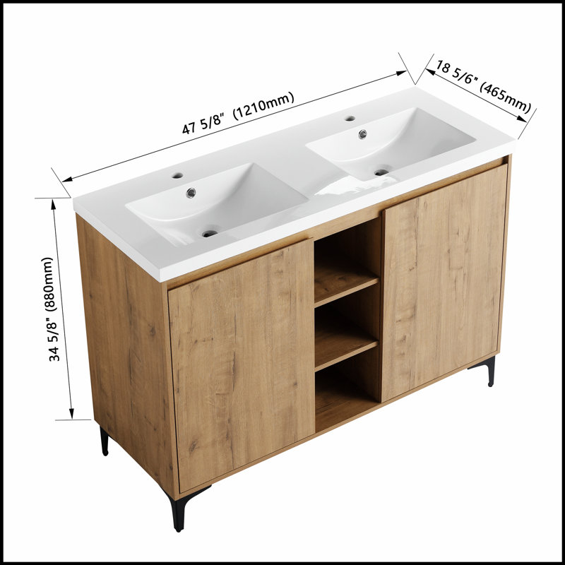 Meuble-lavabo autoportant de 48 pouces avec lavabo double et portes à fermeture douce pour un décor moderne et élégant