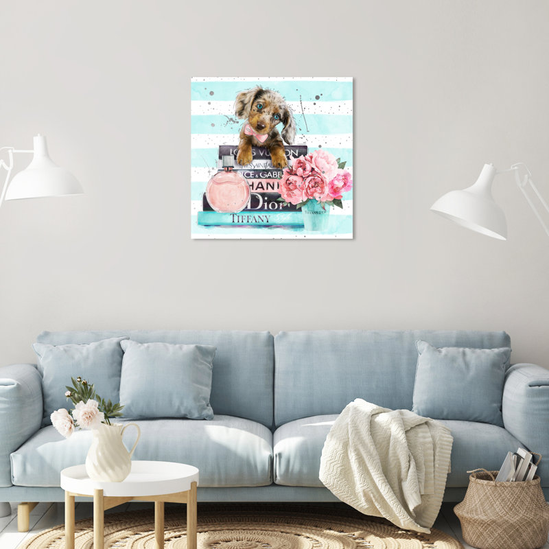 «Doxie Mint Blue», impression sur toile, H 24 po x l 24 po, Toile tendue