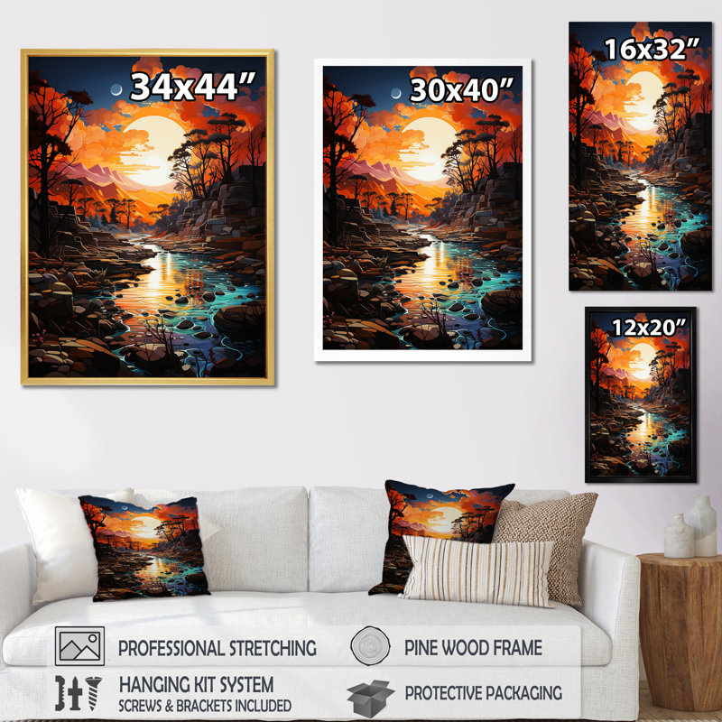 «Native River Of Wisdom I», reproduction sur toile, Cadre doré simple, H 20 po x l 12 po x P 1 po