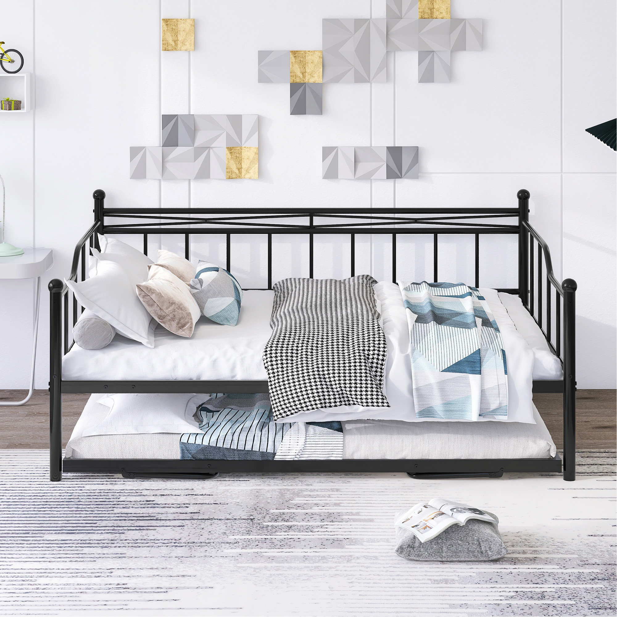Alcott Hill® Elegant Metal Daybed With Adjustable Trundle And Portable