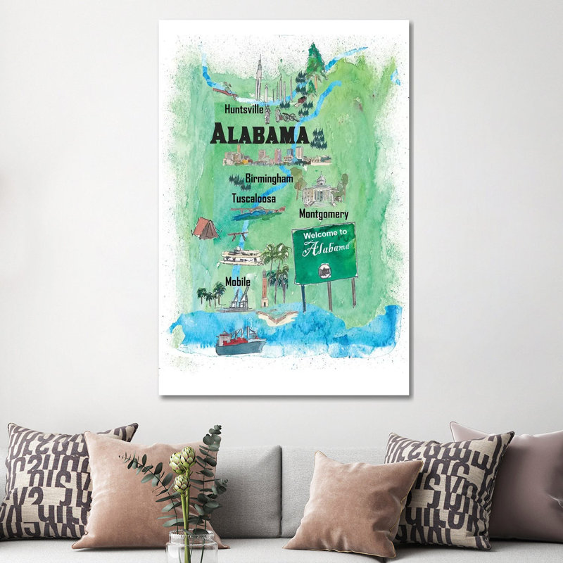 Affiche de voyage illustrée «The USA, Alabama» par Markus And Martina Bleichner - impression sur toile tendue