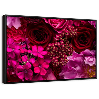 Fleurs rouges et roses sur toile
