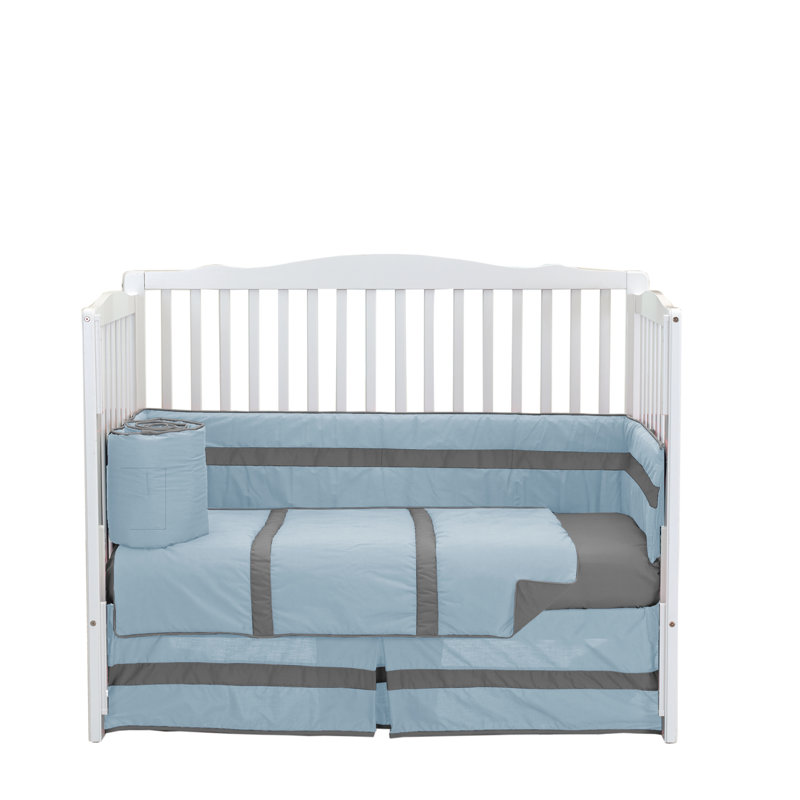Édredon uni à rayures pour lit de bébé, Bleu / Gris