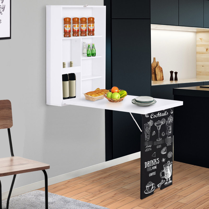 Le bureau mural avec tableau noir et rangement, blanc, améliore l'apparence des tablettes de l'espace, pour une petite salle à manger