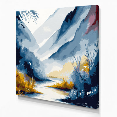Aquarelle, paysage, 16, toile bleue