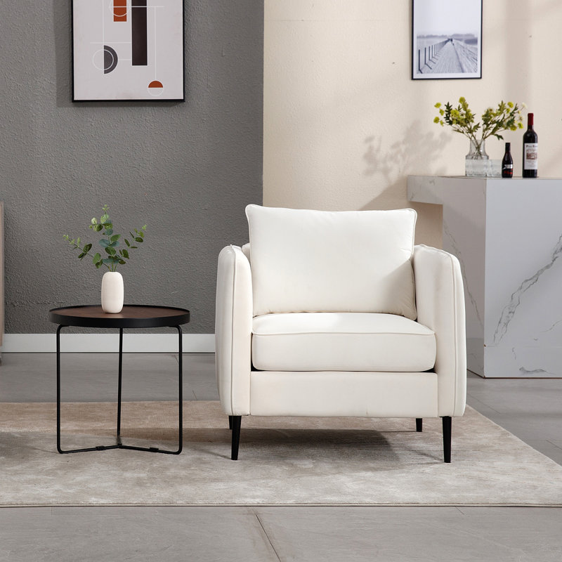 Shalon Velvet Upholstered Accent Chair with Cushion & Metal Legs, White
