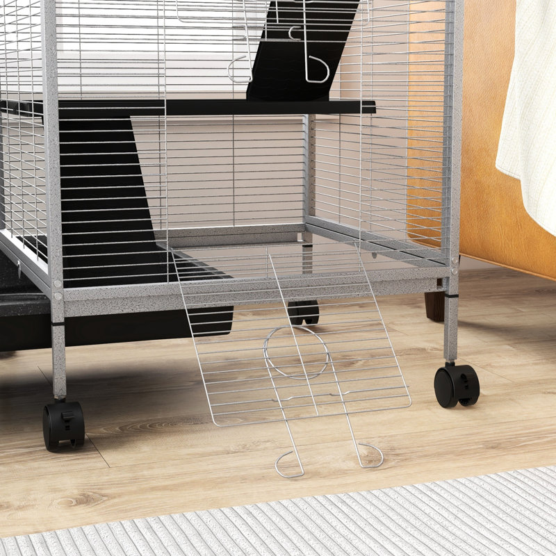 Abri en métal pour petits animaux - 4, roulant, blanc avec pour furets, chinchillas, planeurs à sucre, cage à roulettes blanche, planeurs froids, 4, plateau de désinfection amovible