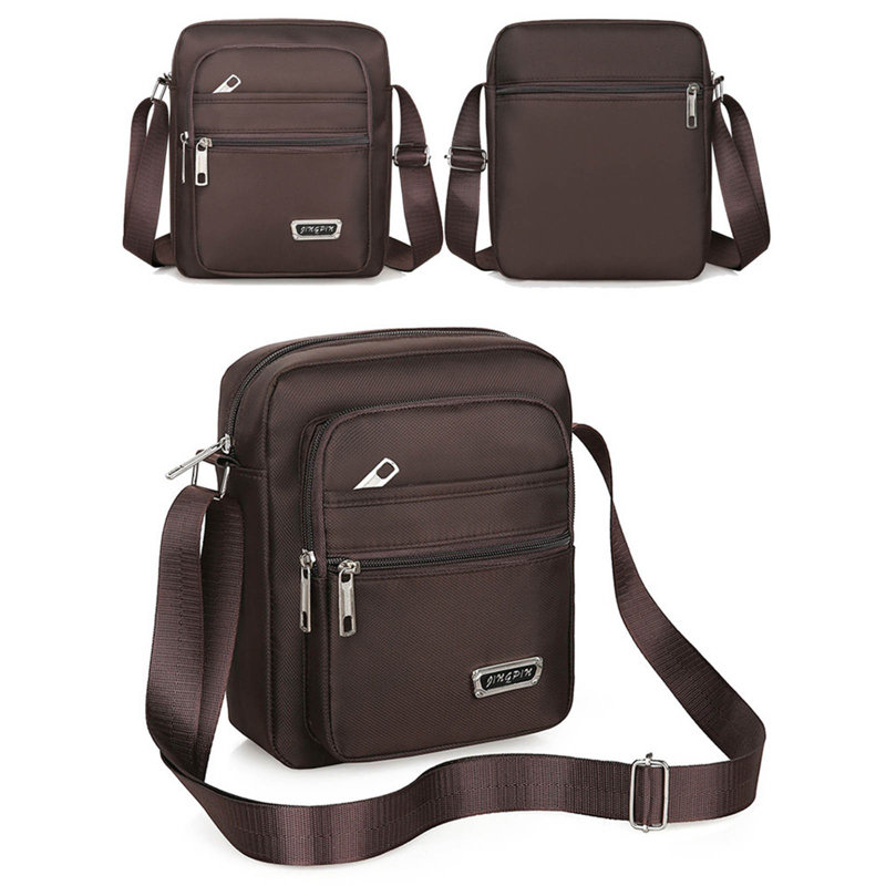 Six Layer Zipper Shoulder Messenger Bag Business Bag Wallet, Brown