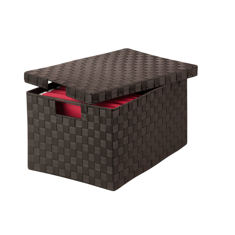 Espresso Brown Large Woven File Storage Box with Lid