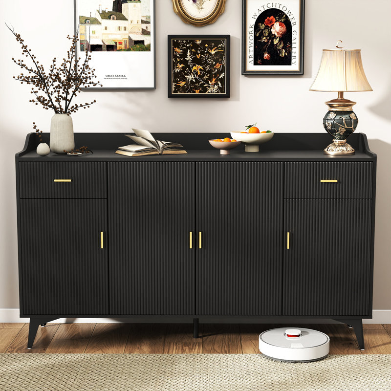 63" Sideboard Buffet, Modern 4 Doors Credenza Storage Cabinets with Adjustable Shelves