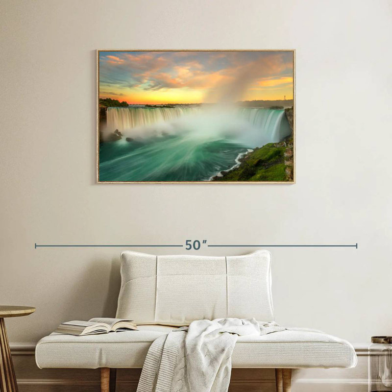 Paysage des chutes du Niagara, Cadre flottant en bois naturel, 37 po x 25 po