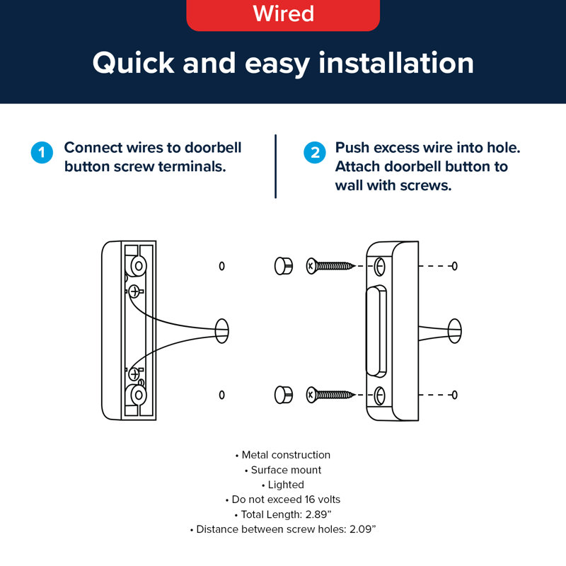 Heath Zenith Satin Nickel Metal Wired Lighted Push Doorbell Button