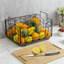 Panier de fruits pour comptoir de cuisine, bol de rangement en fil métallique noir mat avec couvercle en planche à découper en bambou