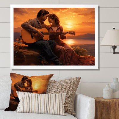 Romantic Couple Playing Guitar At Sunset - Romantic Landscape Canvas Wall Art