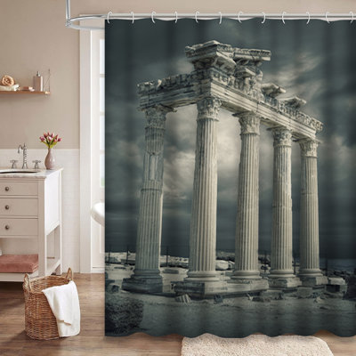 Temple of Apollo Ancient Brick Architecture Shower Curtain with 12 Hooks