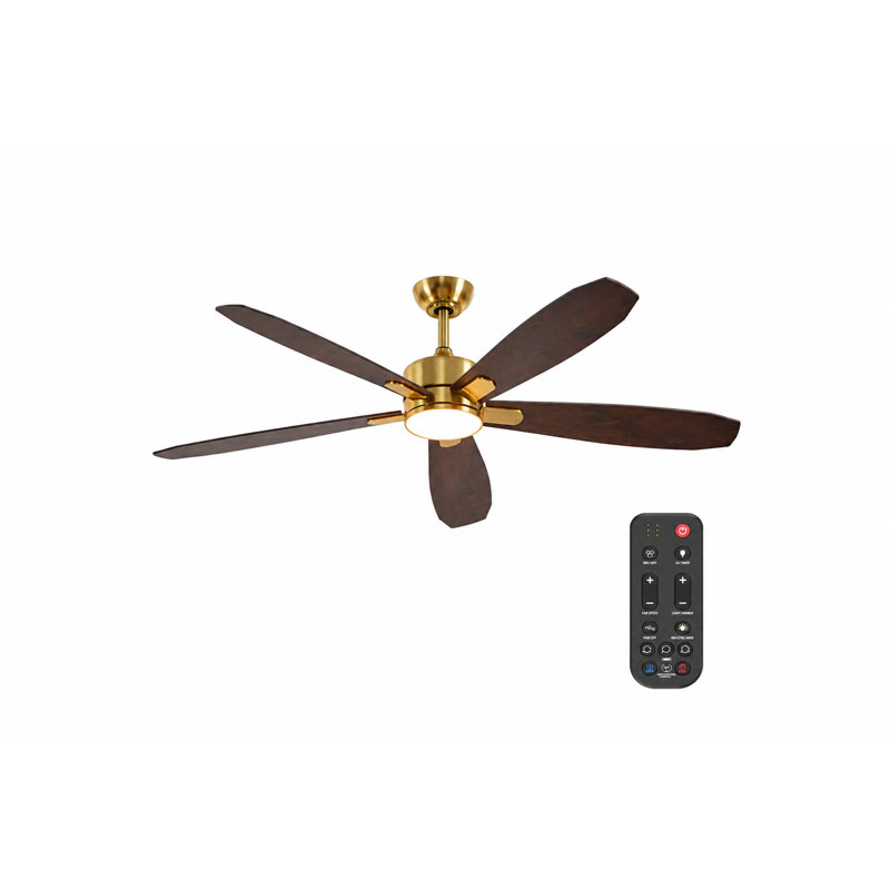 Kaminski 56" Indoor/Outdoor Ceiling Fan with Light and Remote, 6CCT Dimmable LED Light Kit - Champagne Bronze with Reversible Blackened Oak/Dark Cherry