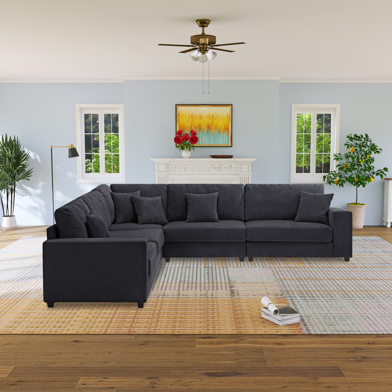 Darisley Modular Corduroy Sectional, 108.5"W, Dark Gray Corduroy