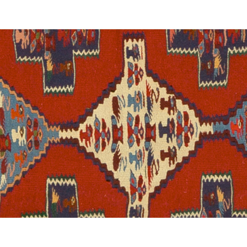 Tapis rouge et bleu marine noué à la main de haute qualité